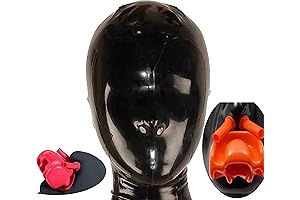 Full-Face Bondage Gear: Latex Mask with Zippers, Silicone Gag