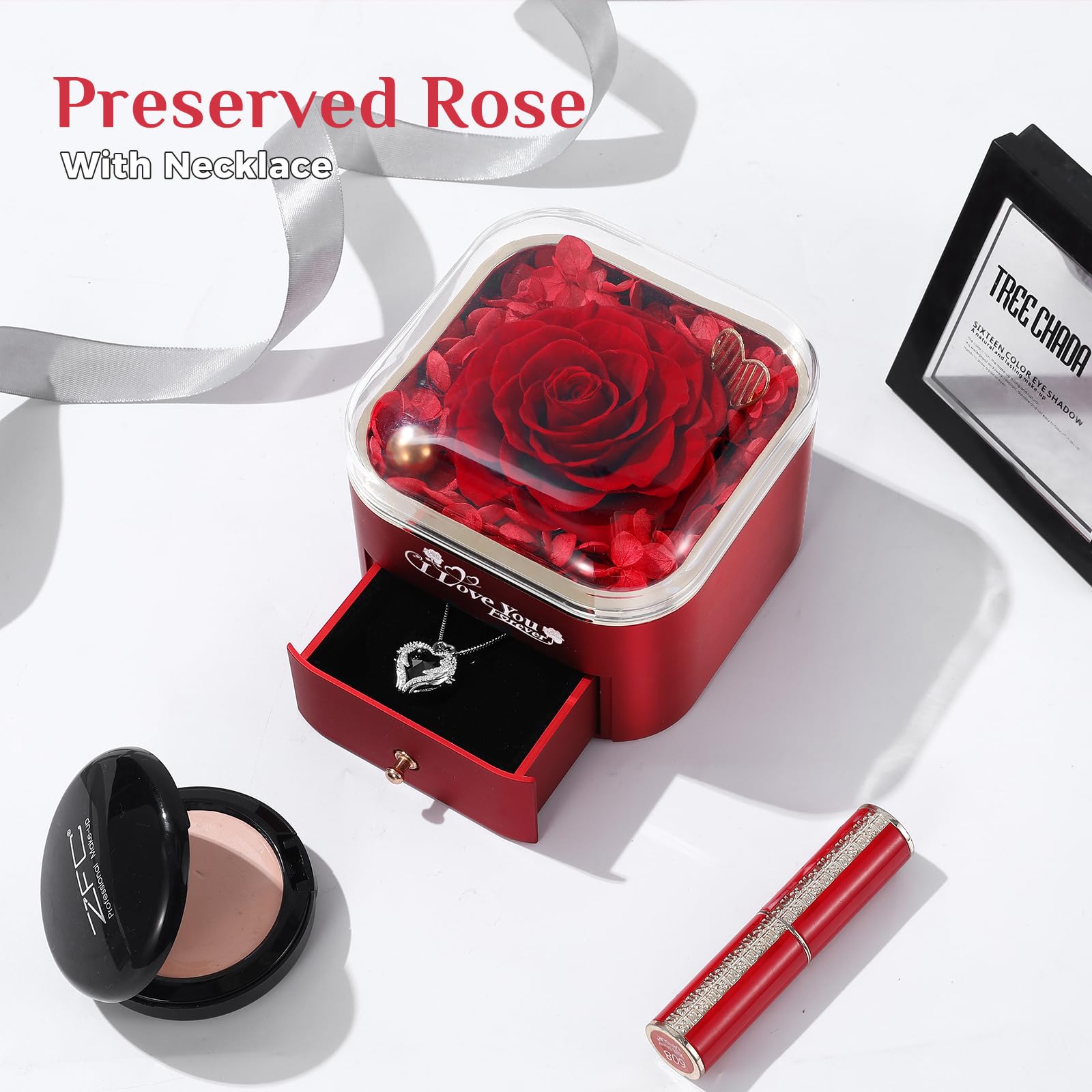 Mikasol Preserved Rose & Heart-Shaped Necklace with Jewelry Box, Preserved Rose, Ideal Romantic Gift for Women Anniversary - Image 3