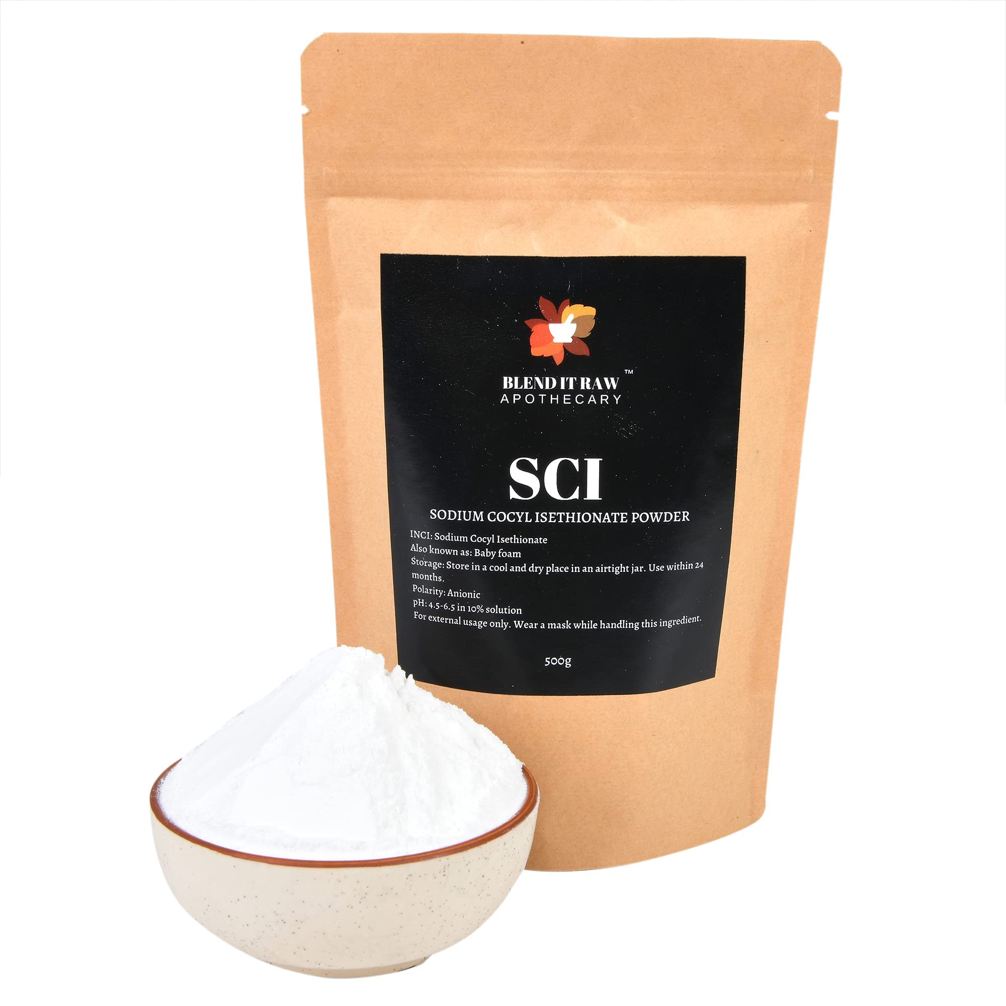 Blend It Raw Apothecary Sodium Cocyl Isethionate Powder (fine SCI powder), 500g for Cosmetic Formulations