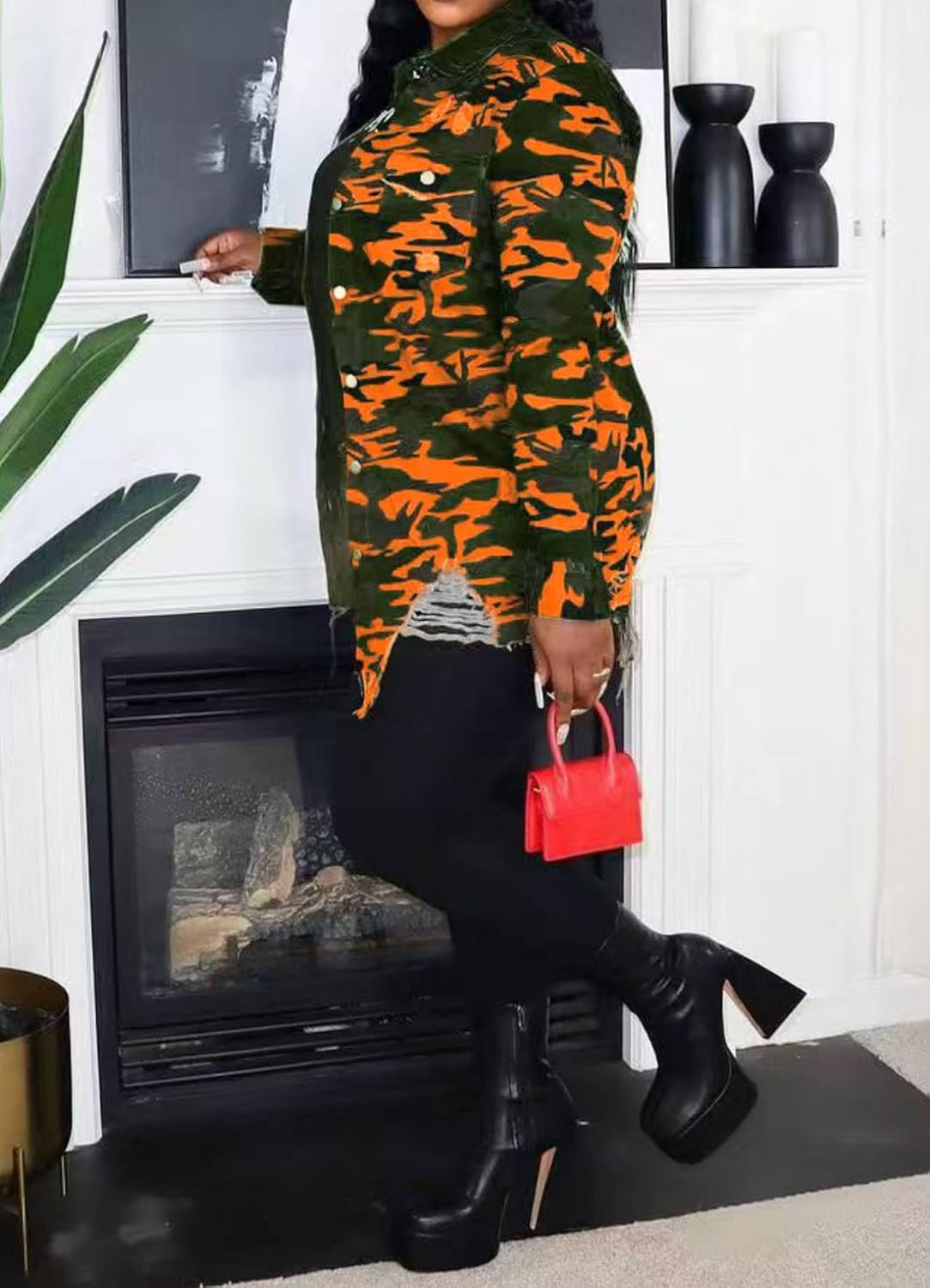 Camo Jacket for Women Long Sleeve Button Down Army Fatigue Camouflage Denim Outwear Coat with Pockets - Image 4