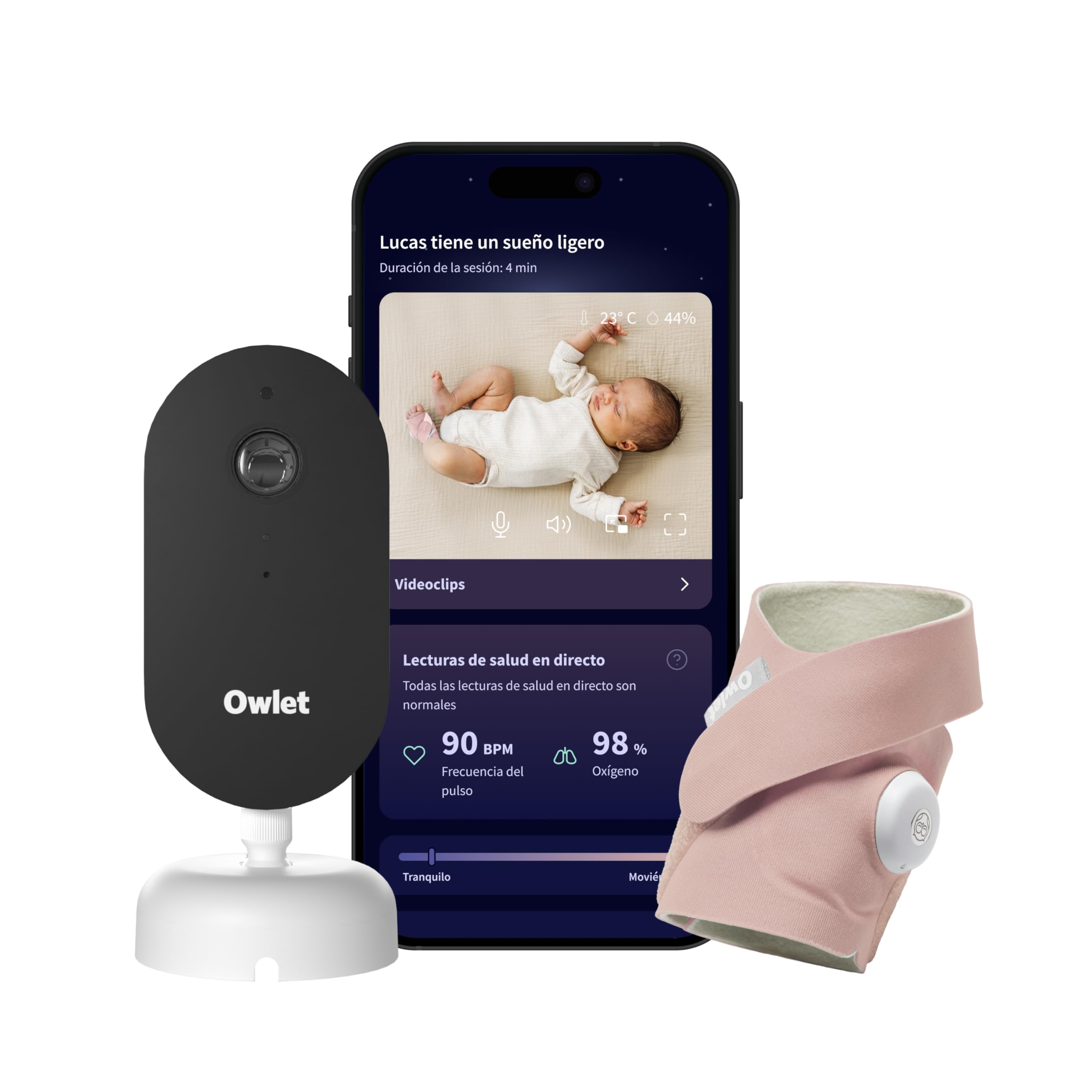 Owlet Dream Duo 3 Dusty Rose - Dream Sock + Dream Sight - Sistema inteligente de monitorización de la salud del bebé