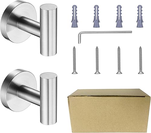 Nolimas Towel Coat Hook Matte Black SUS304 Stainless Steel Bathroom Clothes Cabinet Closet Sponges Robe Hook Wall Mounted Round Kitchen Heavy Duty Door Hanger 2 Packs(2pcs Brushed Nickel)