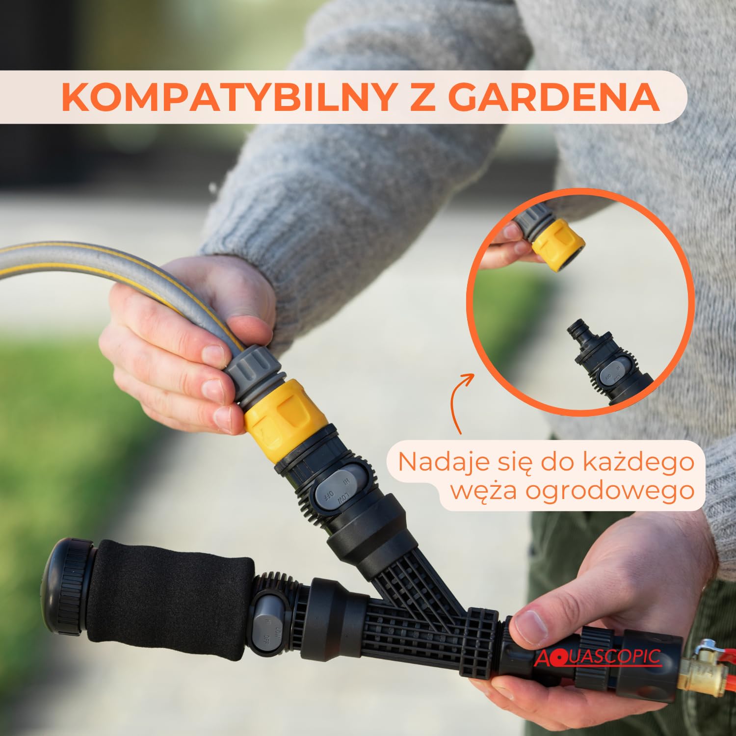 Aquascopic teleskopowy drążek ze szczotką do szorowania – regulowany myjka do okien – do 7,2 m – czyścik do paneli słonecznych – wewnętrzny wąż wodny