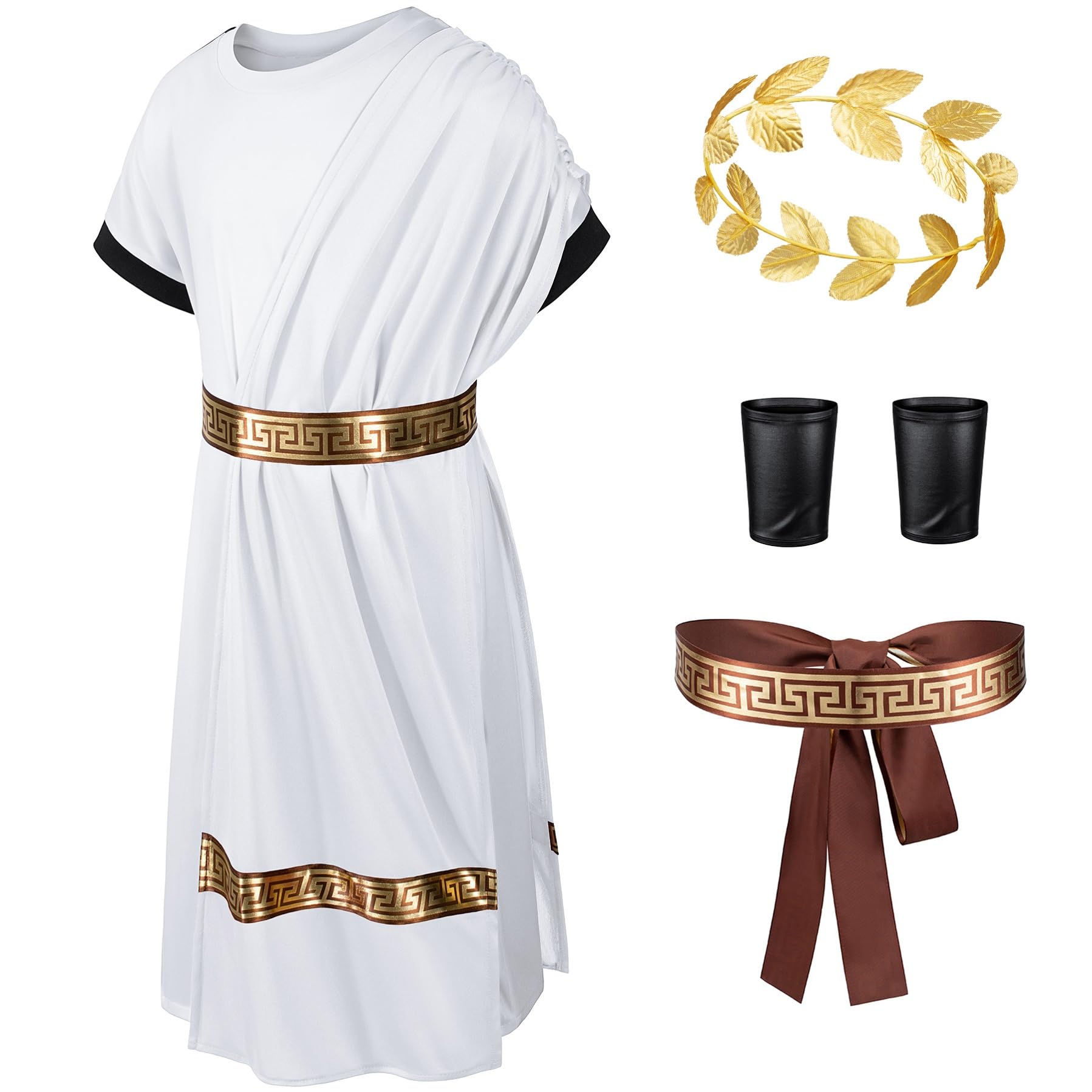 Kids Toga Costume Roman Robe Greek God Outfit Halloween Cosplay Costume Accessories Set