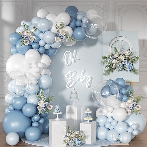 Kit de arco de globos azul empolvado, 126 piezas, kit de guirnalda de arco de globos azul claro y blanco, incluye globos de macarón para bodas,