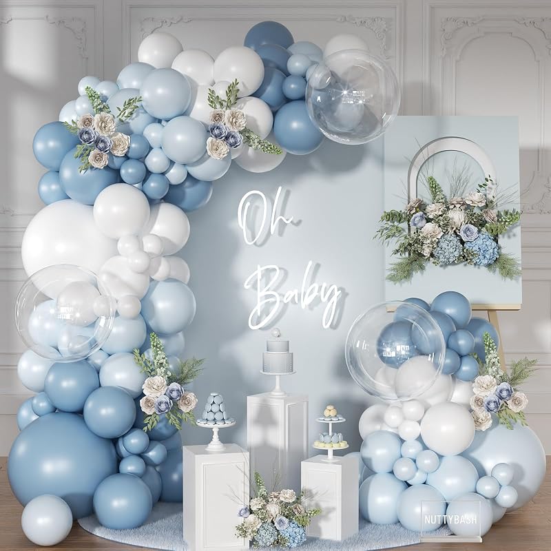 Dusty Blue Balloon Arch Kit Light Blue White Balloon Garland Kit | 126 Pcs Macaron Blue Balloons for Wedding Birthday Baby Shower Gender Reveal Bridal Decorations