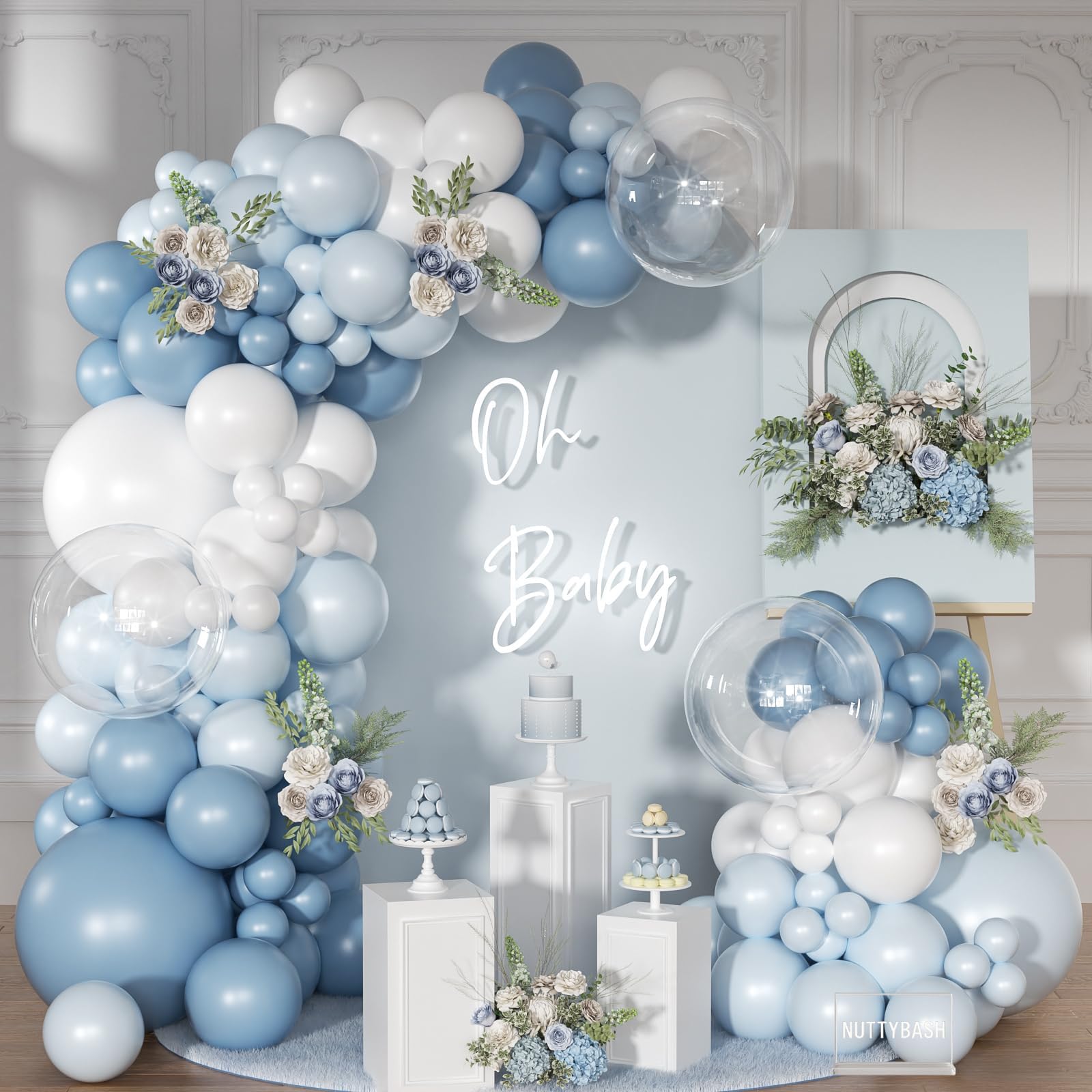 Dusty Blue Balloon Arch Kit 126 Pcs Light Blue and White Balloon Arch Garland Kit Include Macaron Balloons for Wedding Birthday Baby Shower Gender Reveal Bridal Decorations