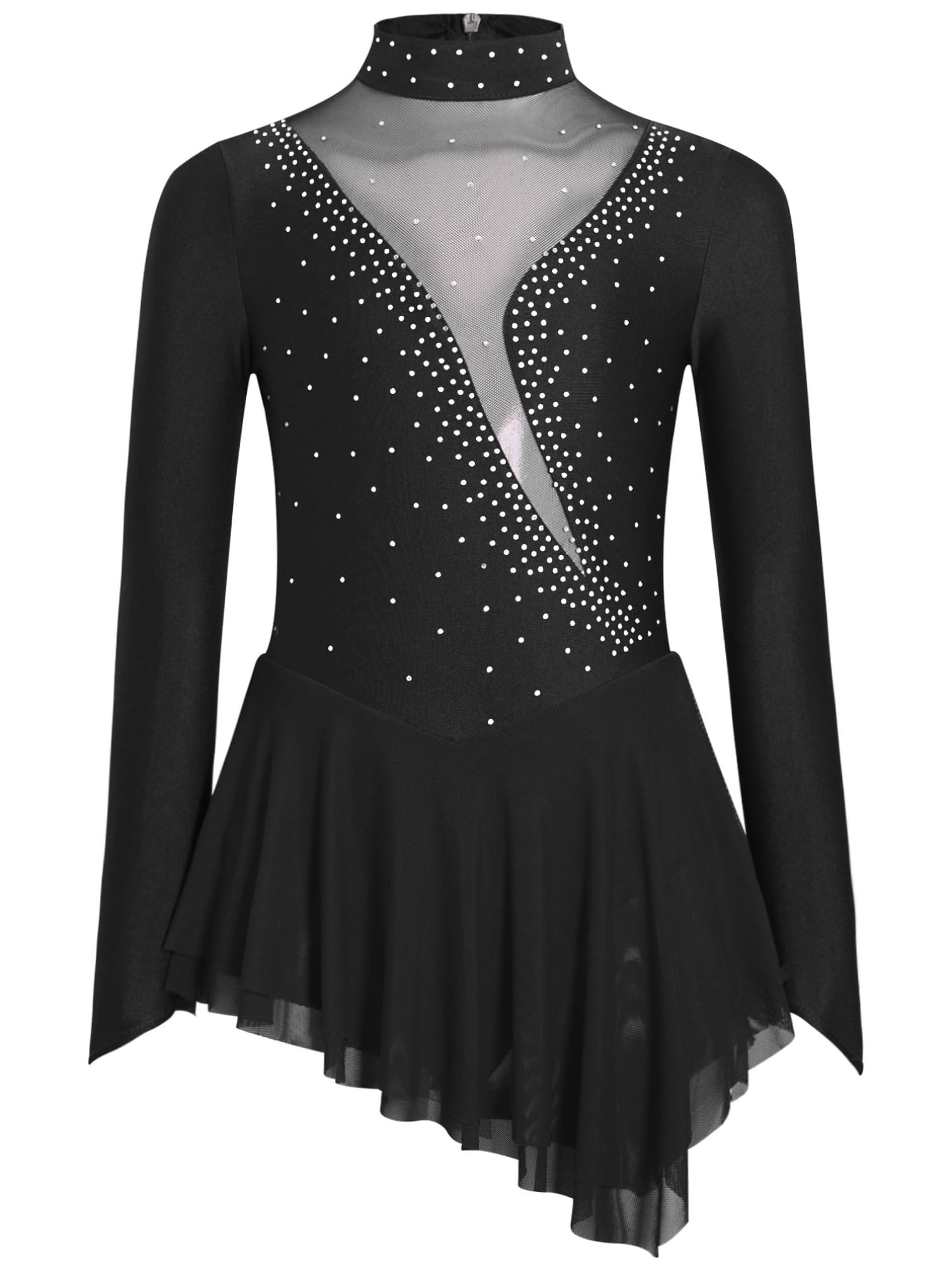 MSemis Vestido Patinaje de Manga Larga para Niña Leotardos de Danza Maillot con Falda Gimnasia Rítmica con Pedrería Brillante Disfraz de Bailarina 4-16 Años — view 11