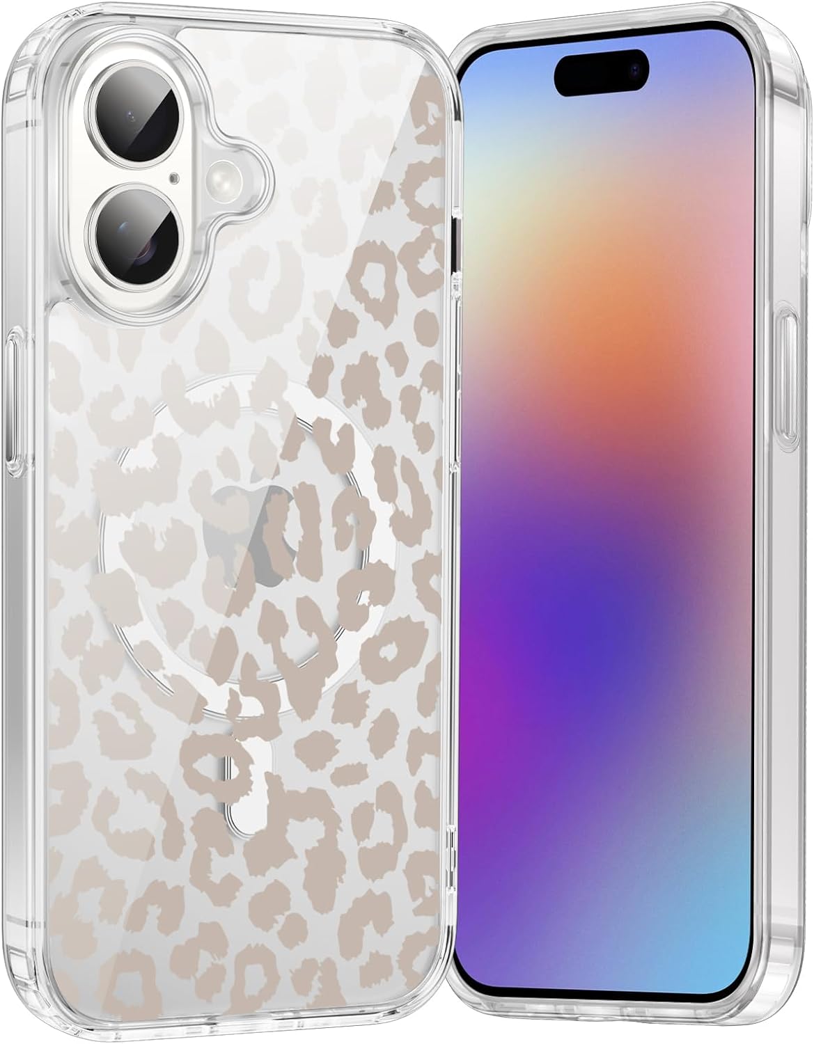 Coque iPhone 17 – Coque magnétique pour IP 17 6,3 pouces, compatible avec MagSafe, coque transparente pour fille avec motif léopard esthétique, coque fine en silicone souple TPU, coque de protection antichoc, 02