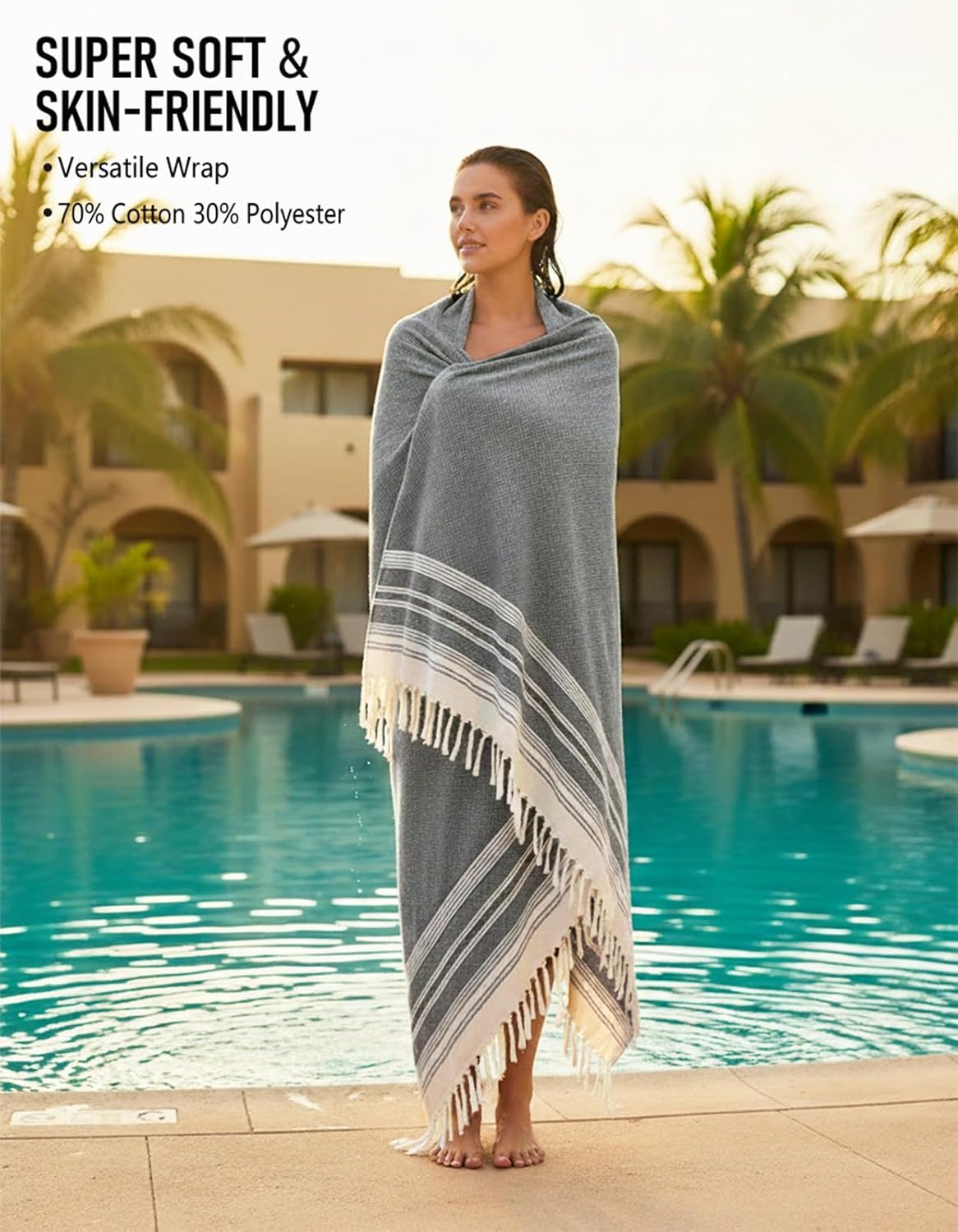 Oversized Turkish Beach Towel Blanket Cotton Giant XL Sandproof Towels Huge Linen XXL Extra Large Big Throw Quilt Blankets for Adults Cloud Travel Camping Glamping Accessories Essentials - Image 3