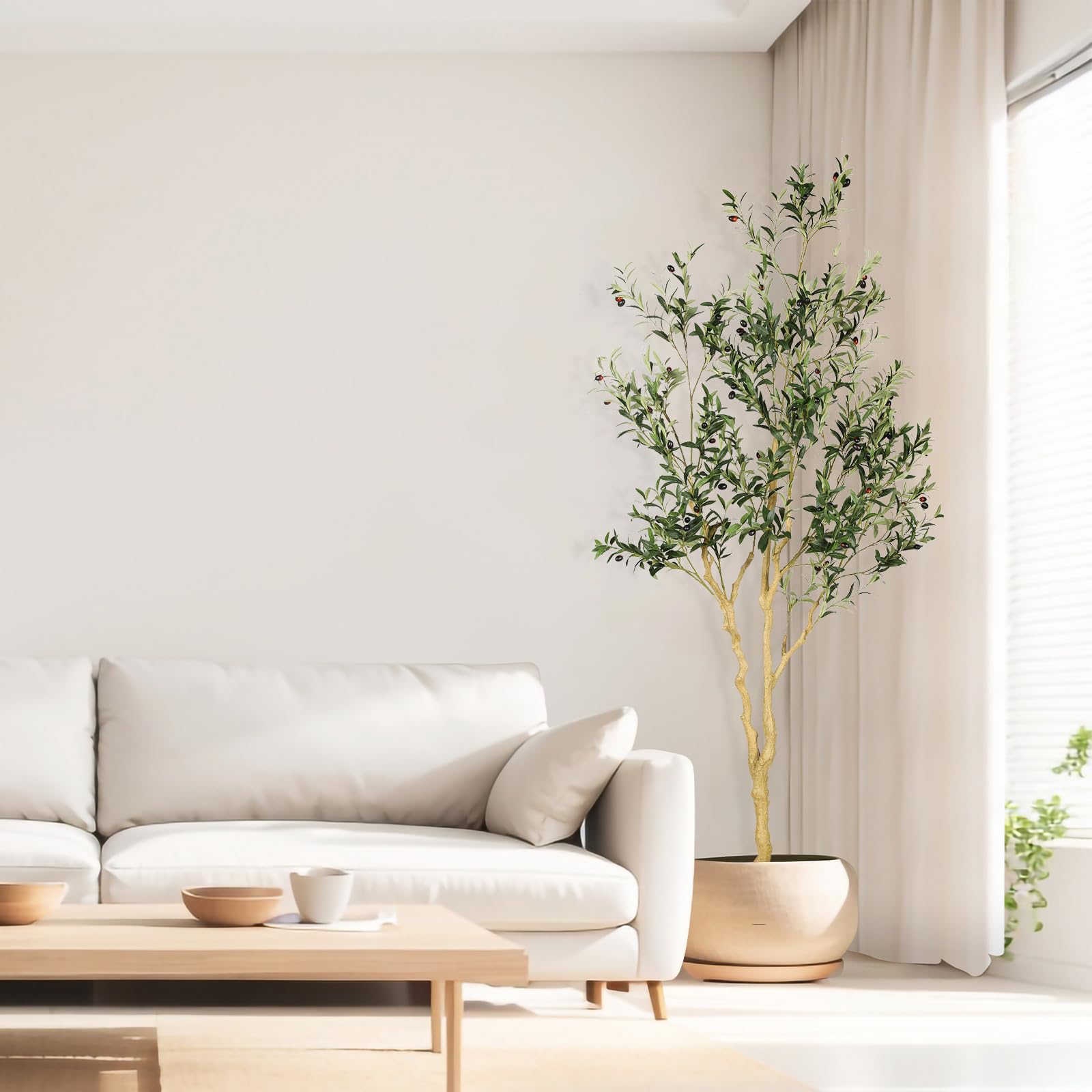 Albero Di Ulivo Artificiale GAOMON 182 Cm – Finto In Seta Con Tronco Legnoso E Olive Realistiche – Perfetto Per Interni