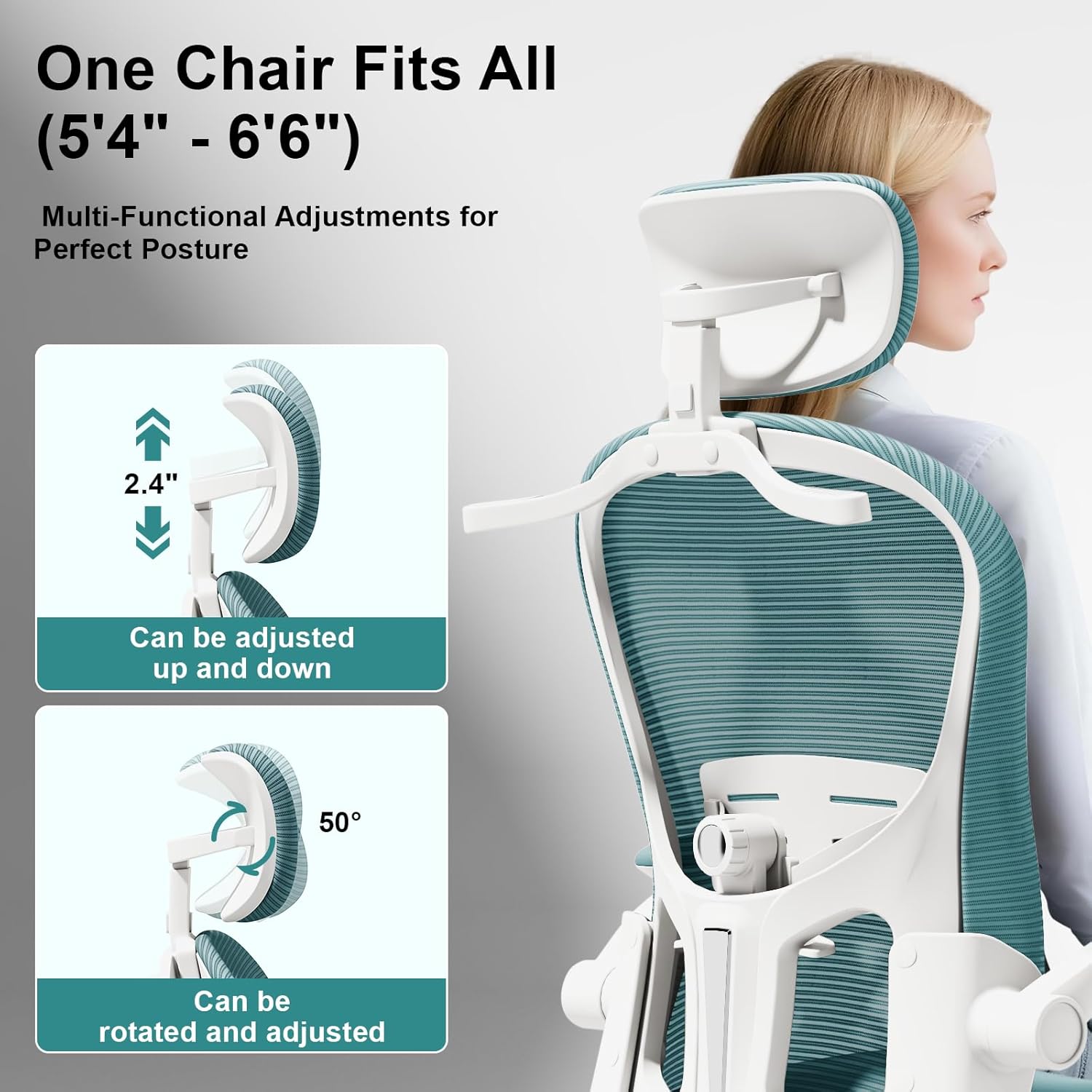 Gaming Chair - Adjustable Lumbar Support and Headrest Computer Chair, High Back Mesh Desk Chair for Office and Home, 90-120° Reclining Ergonomic Office Chair with Flip-Up Arms (Blue) - Image 5