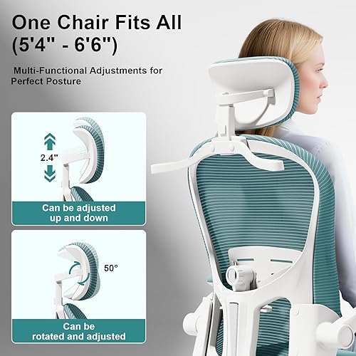 Miniatura 5 de Silla para videojuegos, soporte lumbar ajustable y reposacabezas para computadora, silla de escritorio de malla con respaldo alto para oficina