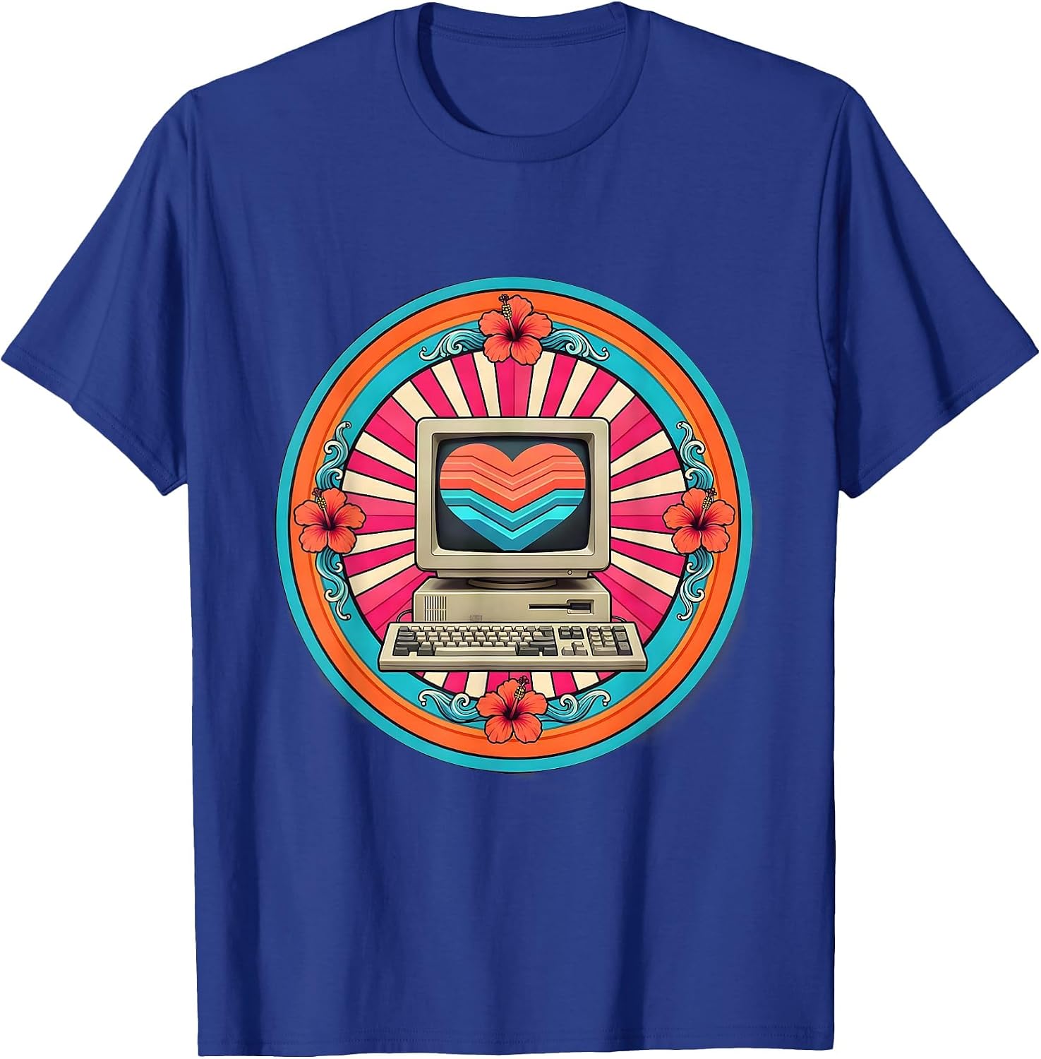 Men's Y2K Desktop Computer Heart Glow Graphic Tee T-Shirt