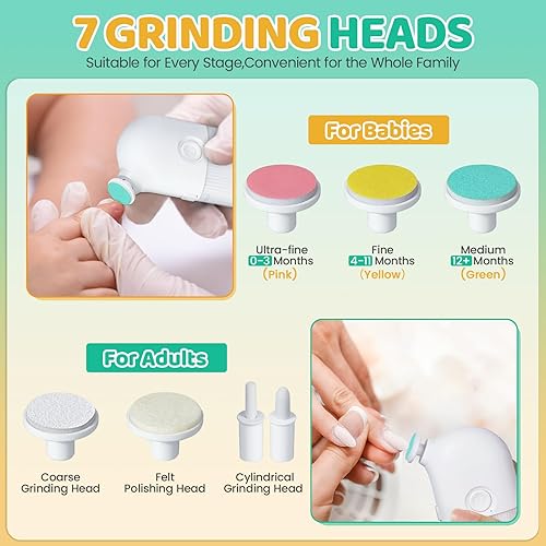Miniatura 2 de IvyWind Lima eléctrica de uñas para bebé, 7 en 1, recortadora de uñas automática para bebés, recién nacidos, niños y adultos, 2 velocidades,