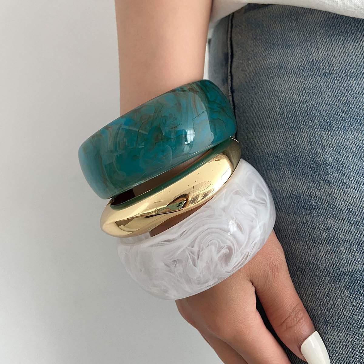 ALEXTINA 3Pcs Chunky Acrylic Bangles Bracelets Set for Women, Resin Bangle Bracelets Wide Statement Bracelets Stacking Fashion Jewelry Gift for Women - Image 2