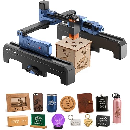 Artilume Laser Engraver 7000mW with APP-Control Foldable and Portable Laser Engraver and Cutter Machine with Height Extension and Cover 200x150mm Larger Engraving Area for Wood Leather Acrylic (T1-P)