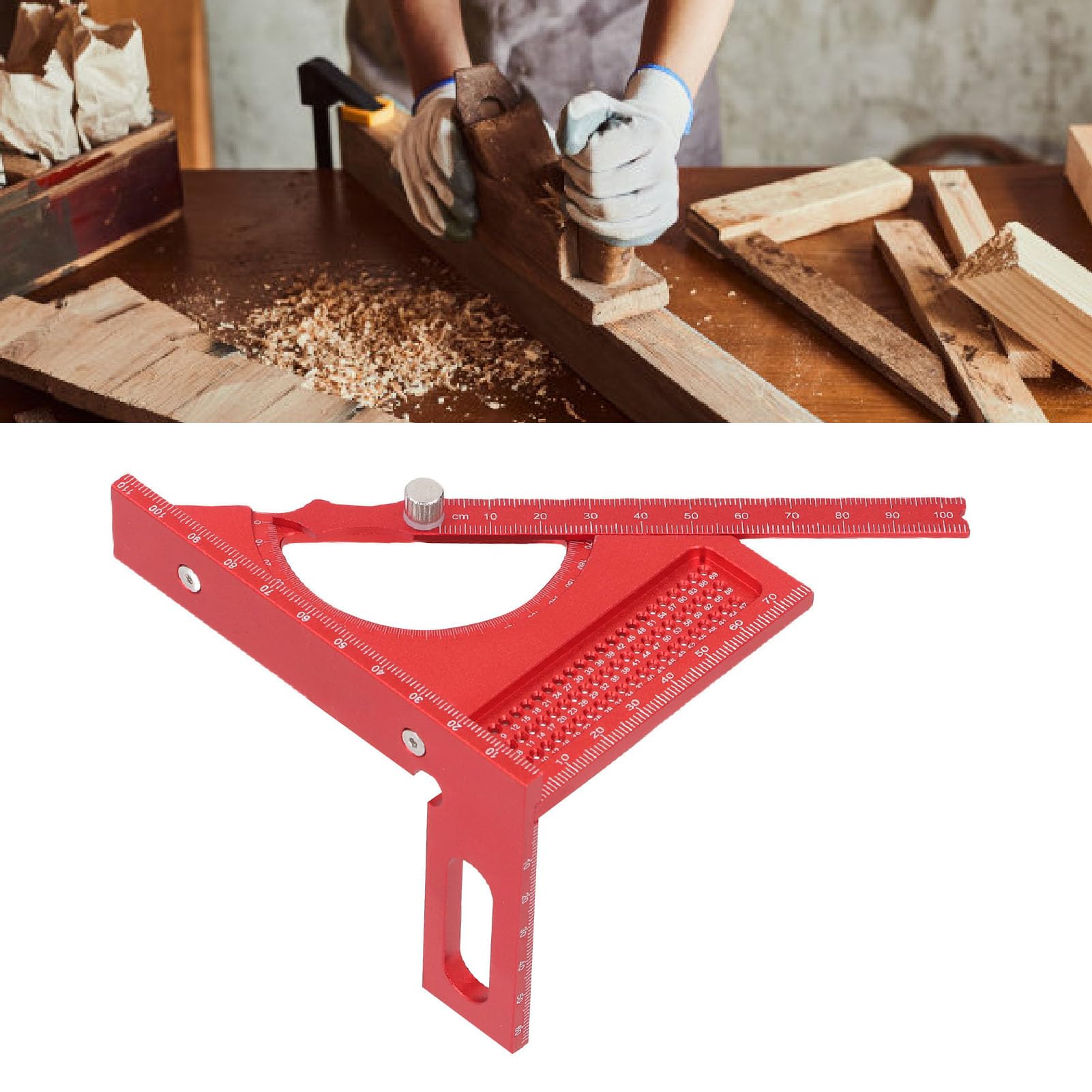 MRKU Squadra di misurazione multiangolo, puntatore semicircolare per la Lavorazione del Legno, goniometro metrico, 3D