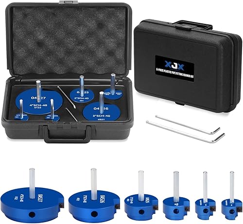 XJX Kit de escariador de tubería de PVC de 6 piezas, 34 ", 1", 1-12", 2", 3", 4 "cabeza PVC Socket Saver con PPR75, PPR100, PPR150, PPR200, PPR300 y
