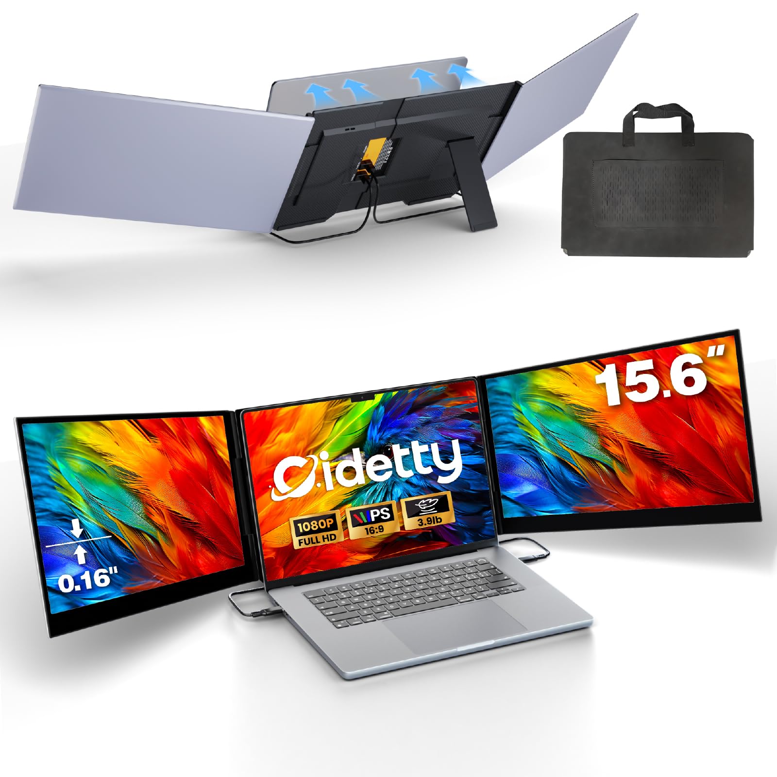 Photo 1 of CIDETTY New Upgrad Laptop Screen Extender Monitor Portable, Ultra Light & Thin Triple Portable Monitor for Laptop 1080P FHD IPS Display for 13-17" Laptop, Plug & Play Compatiable with Win/Mac/Chrome