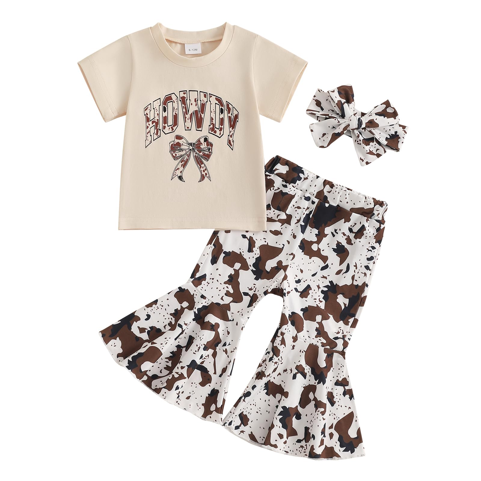 My First Rodeo Baby Girl Outfit Newborn Romper Pants Set | Infant Cowgirl Western Clothes Long Sleeve Romper Bell Bottom Pants 3Pcs Set 6-12 Months Khaki-super Cute Cowgirl
