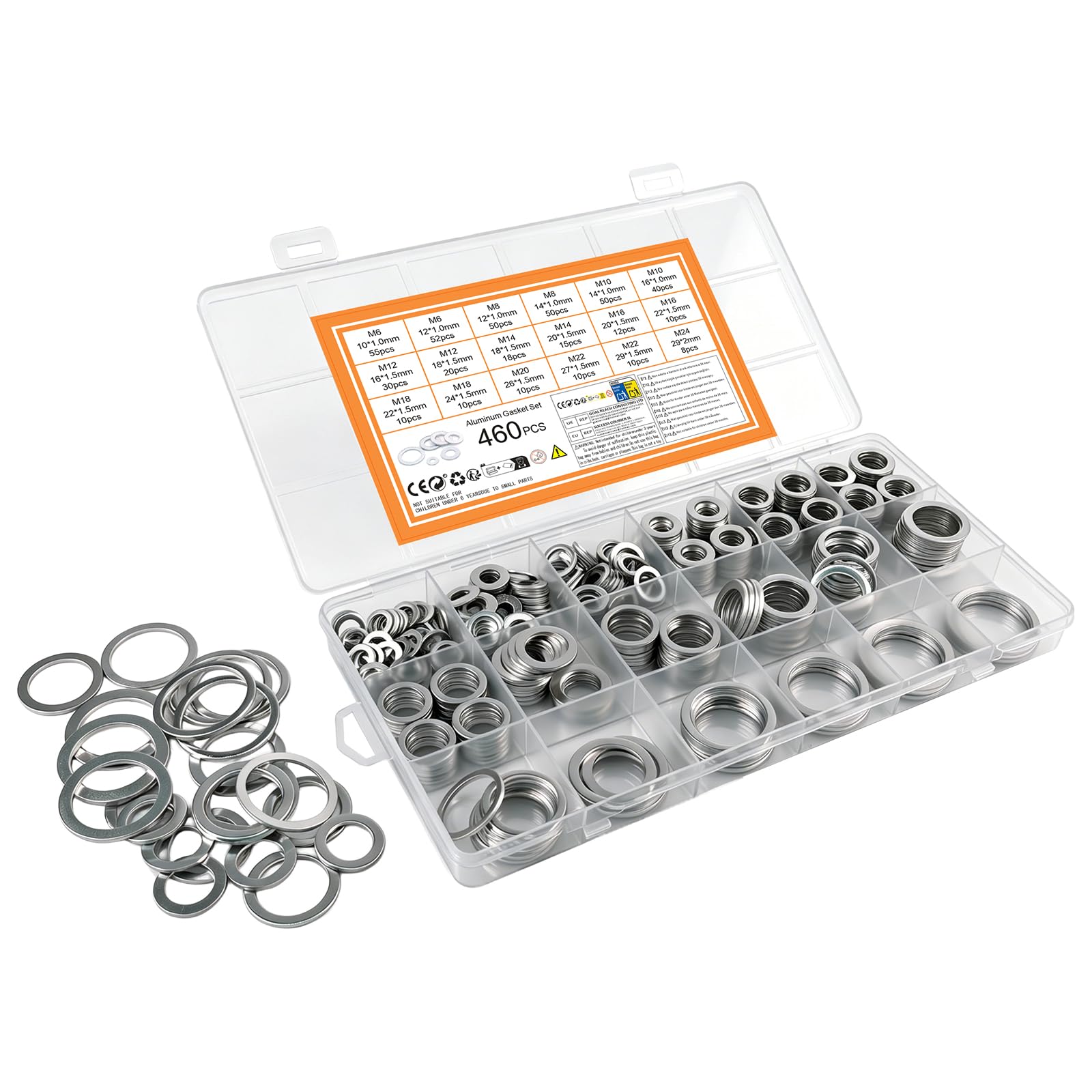 460 Pcs Aluminum Flat Washers for Screws, Oil Drain Plug Sealing Rings, Metal Washers for Bolts, Washer Hardware Assortment for Repair Plumbing Hydraulics(M6 M8 M10 M12 M14 M16 M18 M20 M22 M24) â image 1