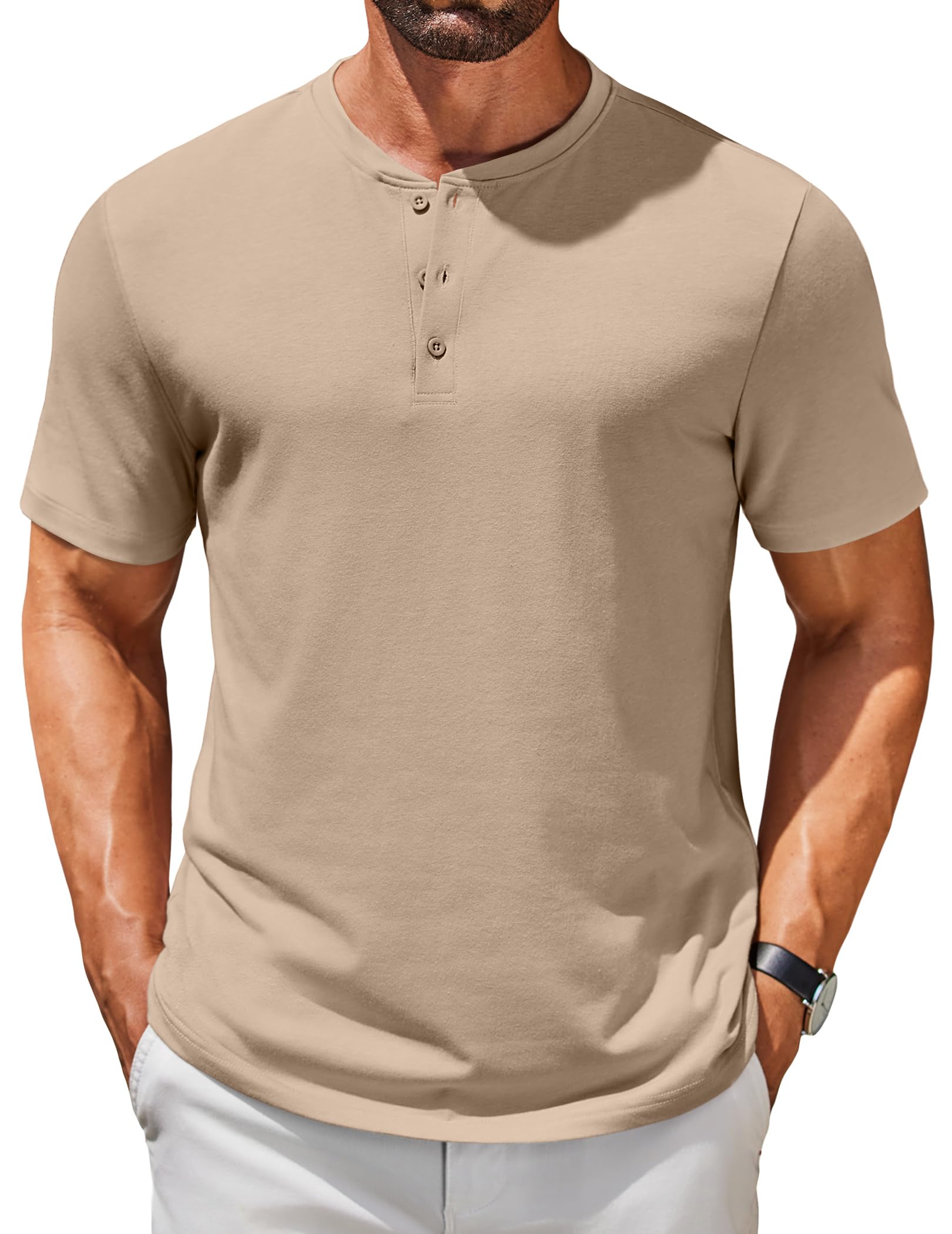 COOFANDY Men's Henley Shirts Short Sleeve Casual Summer Basic T Shirt Soild Button Tee Top