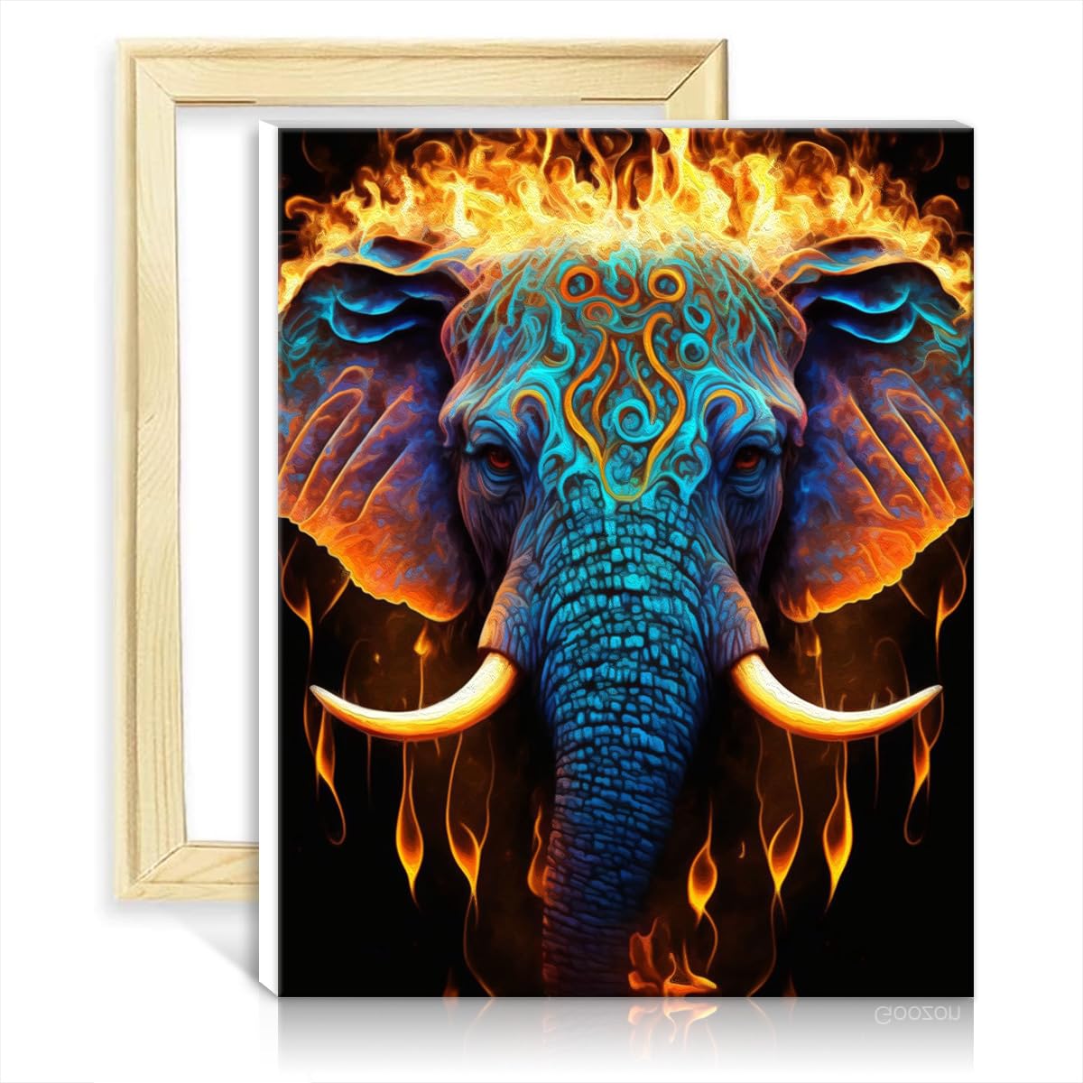 TANGFEIY Oil Painting Kits Elephant Fire Water DIY Oil Painting Paint by Number Kit Adults with Brushes and Acrylic Pigment Artwork Adult Paint No Frame(40x50cm)