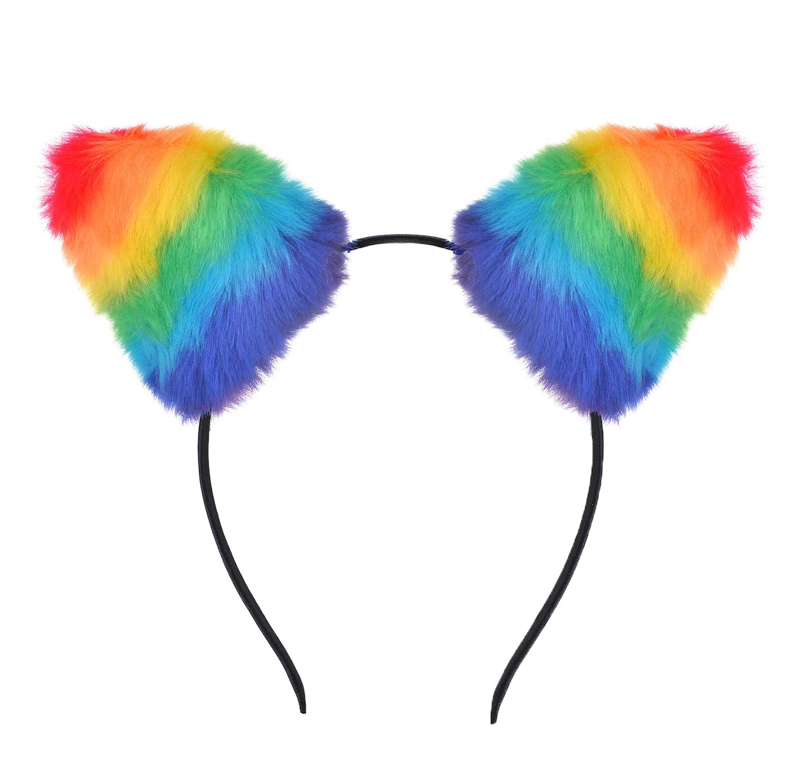 DDazzling Furry Cat Ear Headband Fancy Dress Cosplay Party Supply Festival (Rainbow)
