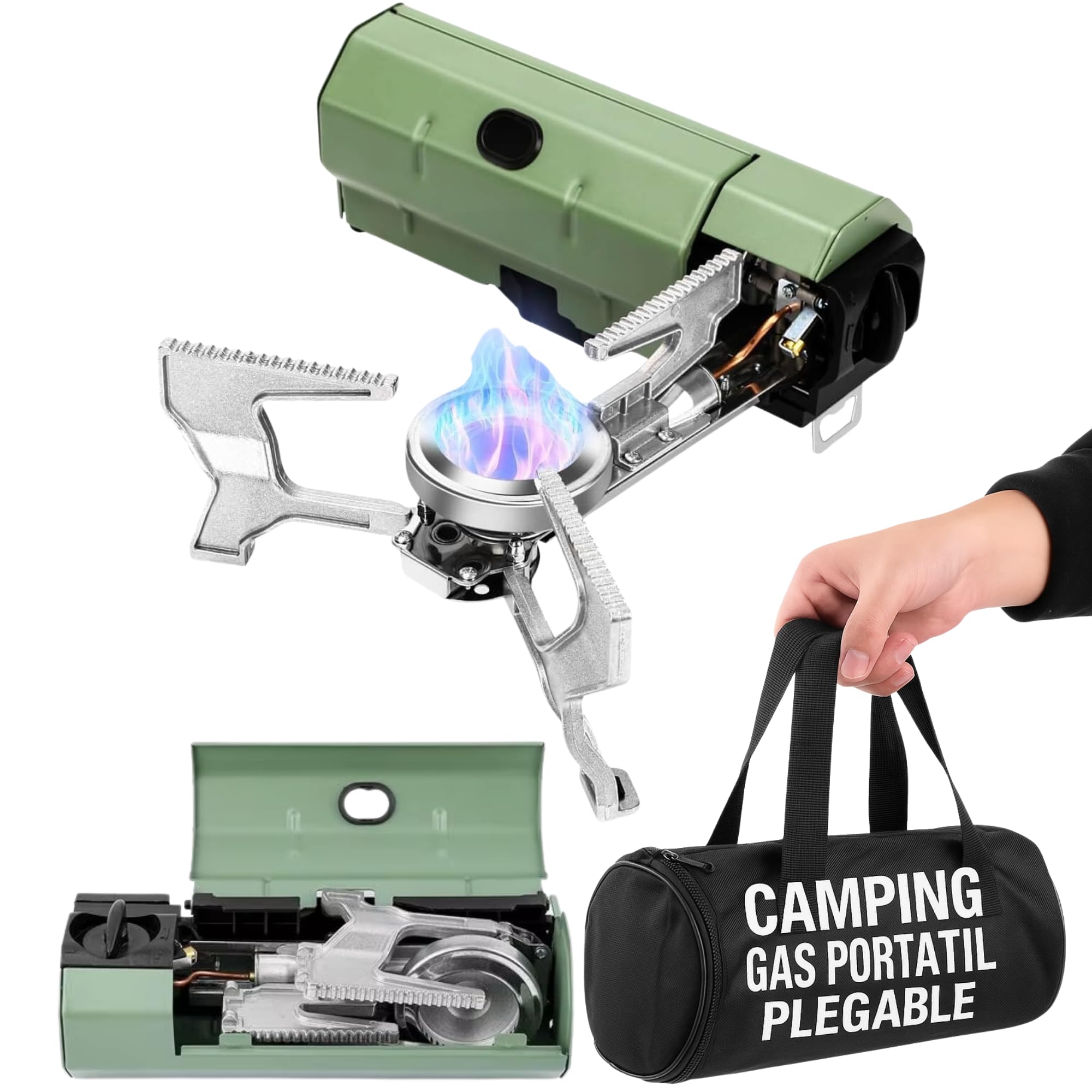 Pure 4Home - Camping Gas Portatil Plegable con Encendido | Hornillo Camping Compacto 2600W | Cocina de Gas Portátil Butano | Compatible Cartucho Universal | Ideal Caravanas, Emergencias, Exterior