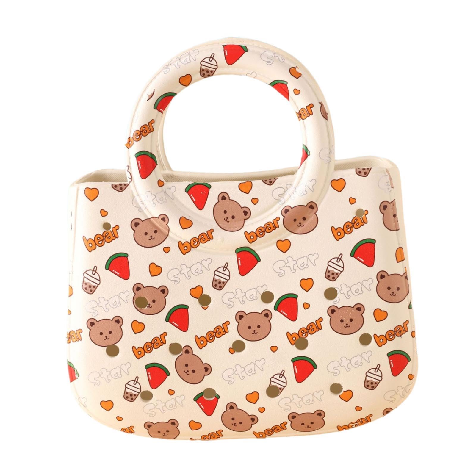 Borsa Mare Donna Borsa Spiaggia Impermeabile Borsa Cartoon Manico EVA Creativa Borsa con Fori Regalo Traspirante Adatta a Piscina Barca Viaggi, Orso Anguria