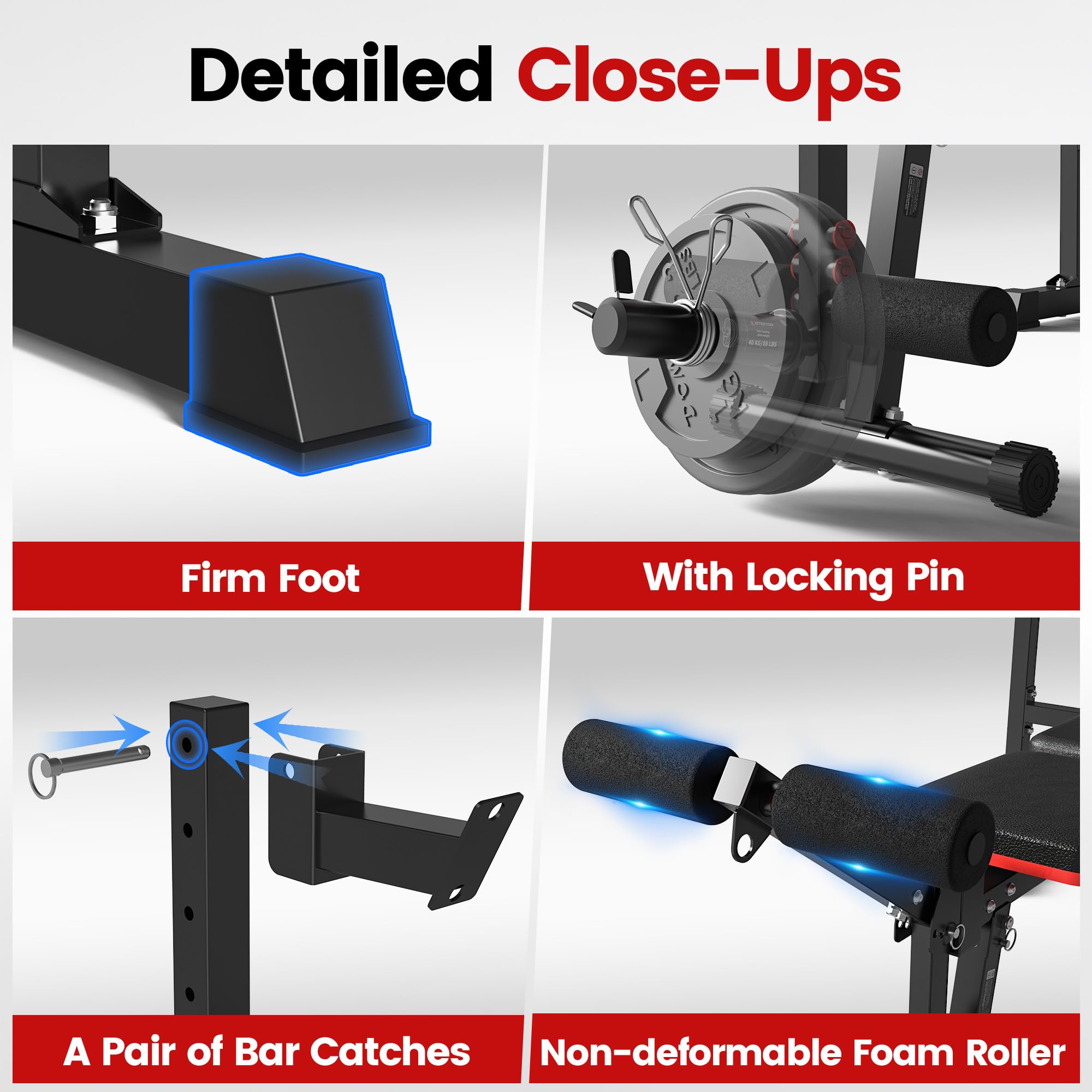 Weight Bench Set, 880LBS Adjustable Bench Press Set with Leg Extension and Barbell Rack, Safety Bar Catches, Fasting Foldable Workout Benches for Home and Gym | 880LBS Heavy Capacity, Adjustable Bench with Leg Extension, Barbell Rack and Safety Catches, F