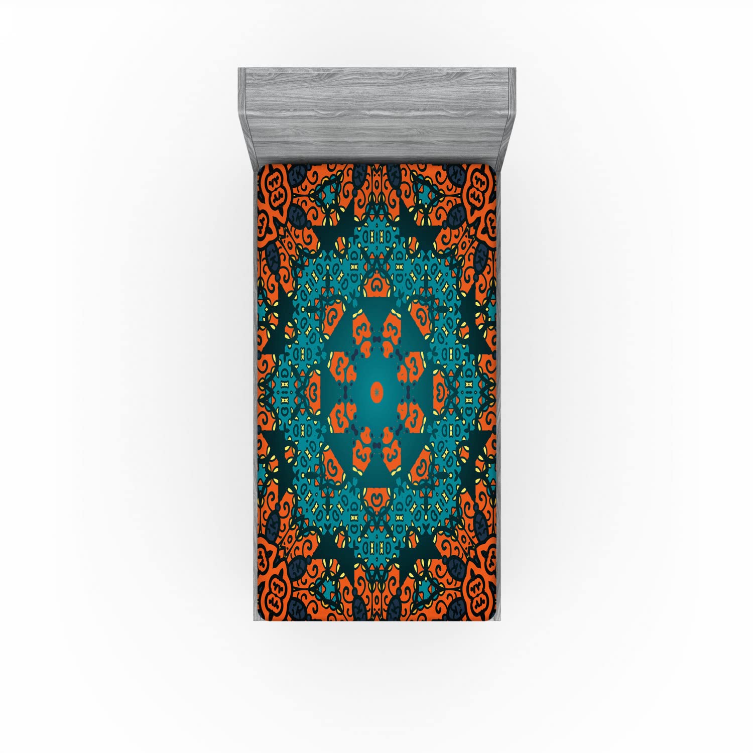 Ambesonne Psychedelic 2 Pack Fitted Sheet, Floral Boho Hippie, Bed Cover All-Round Elastic Deep Pockets 2 Pieces, Package Contains 2 Twin XL Size Fitted Sheets, Orange Teal