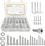 815pcs Machine Screws Assortment Kit,#10-24#8-32#6-32 Phillips Pan Head nut and Bolt Assortment Kit (with Lock&Flat washers・Wrenches) Stainless Steel Screw Bolt nut washers Assortment kit with case
