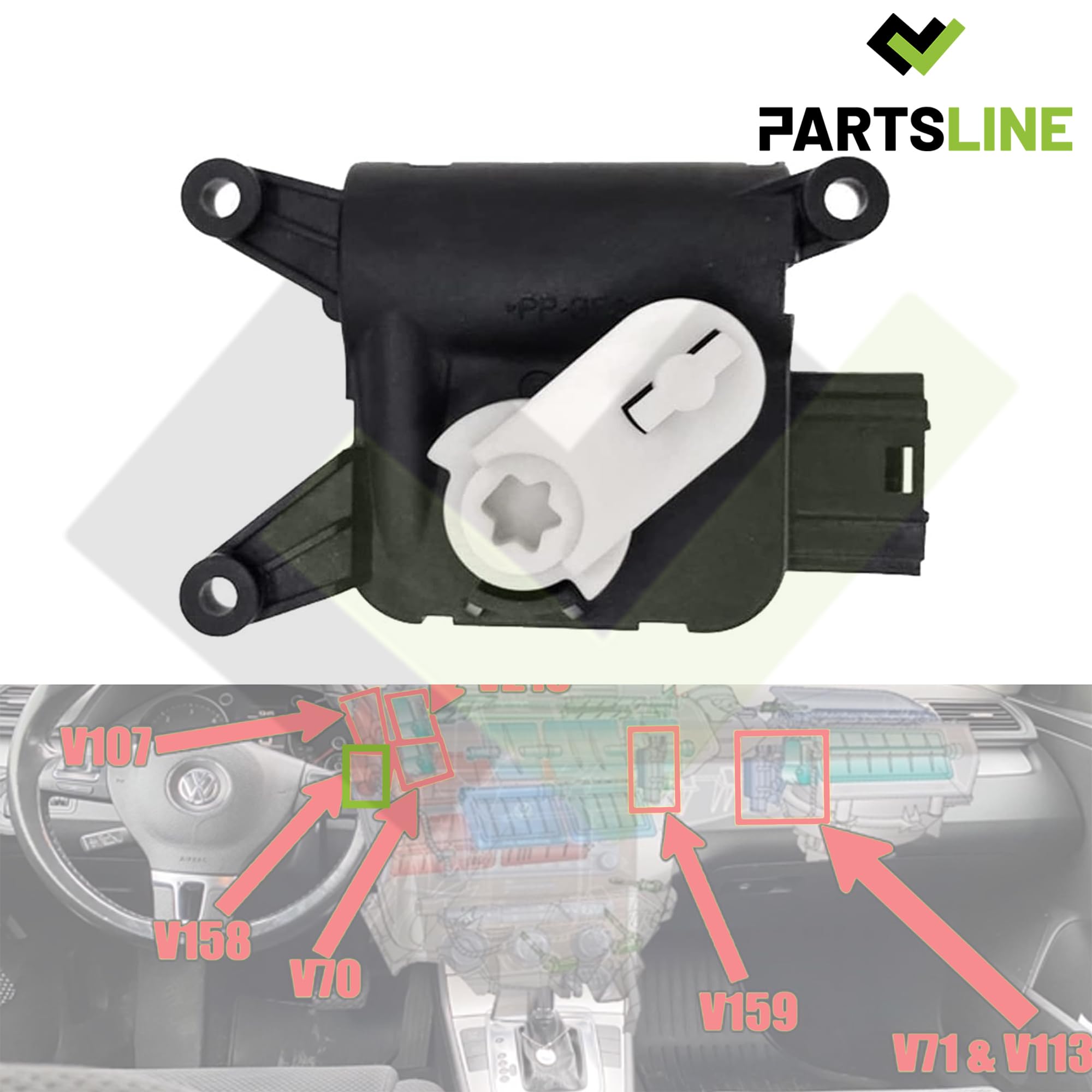 Partsline Servomoteur de Volet de Température Côté Gauche V158 compatible avec A3 Q3 TT ALHAMBRA ALTEA LEON TOLEDO III YETI CADDY III IV EOS GOLF V VI JETTA III IV - 1K1907511C