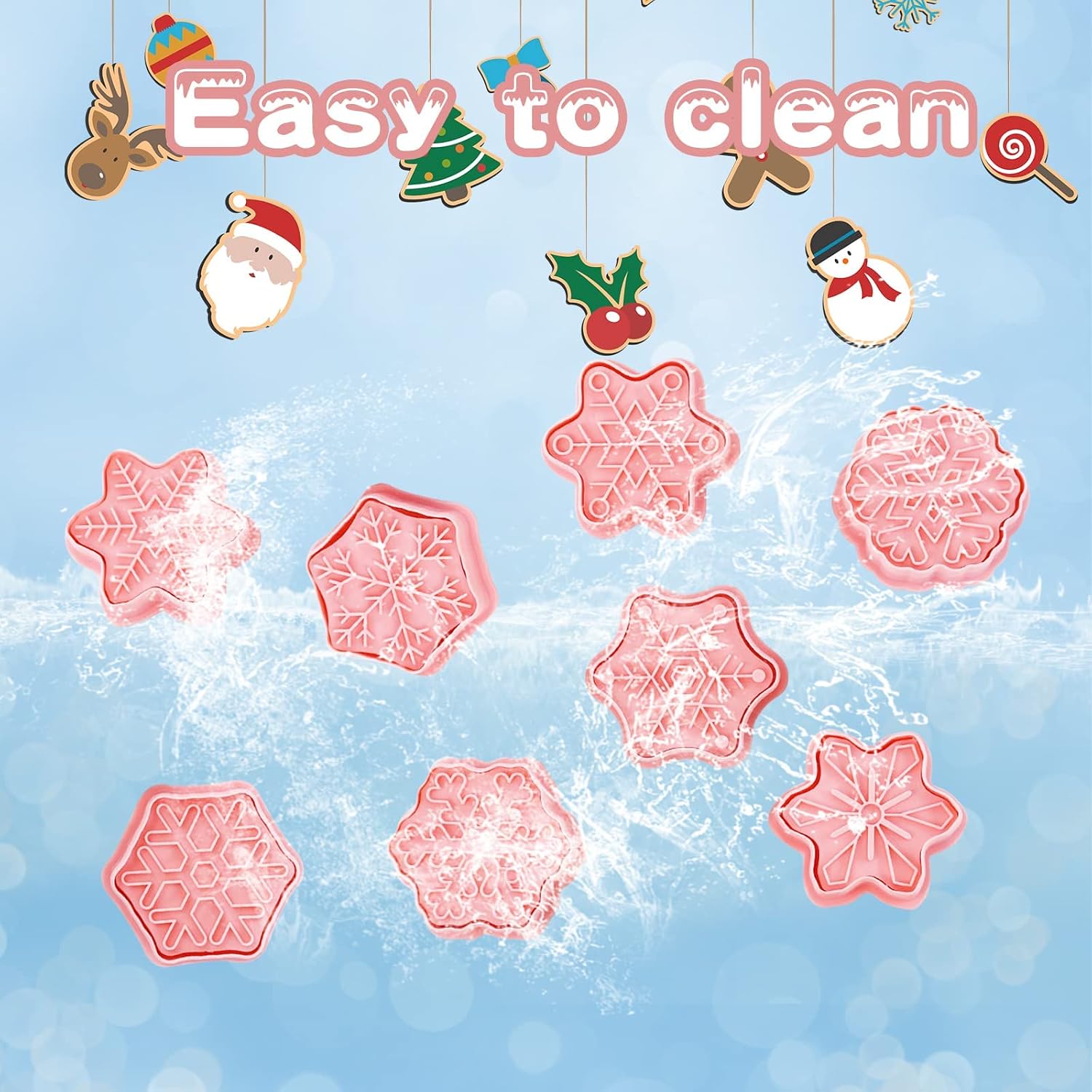 8 Pcs Snow Cookie Cutters with Plunger Stamps Set 3D Christmas Snow Shape Biscuit Cutter Winter Cartoon Cookie Stamps Stamped Embossed for Treats DIY Cookie Baking Supplies image 4