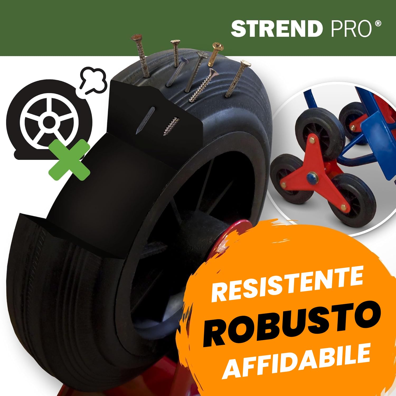 STREND PRO Carrello per Scale Pieghevole 200 kg | Carrello con Ruote per Scale | Piccolo Carrello Saliscale | Carrello Portapacchi per Scale | Aiuto al Trasporto per Lavatrici | Carello Porta Casse