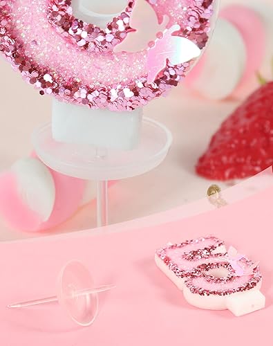 Miniatura 6 de Velas de cumpleaños, vela número 7 con 4 velas de corazón, decoraciones de fiesta de cumpleaños de mariposa para mujeres y niñas, velas de números