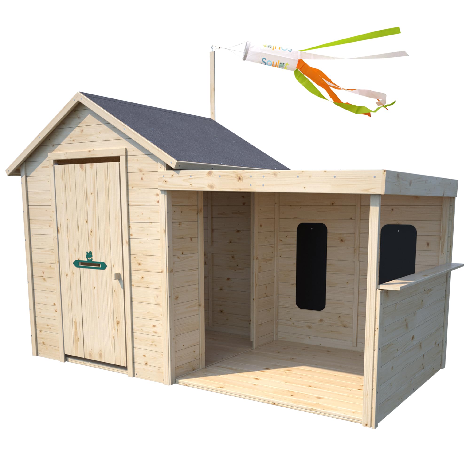 SOULET – Wooden Children's House Sarah 180 x 120 x 145 cm – Children's Garden House with Covered Porch – Natural Wood Customisable – Easy Assembly