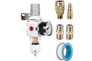 NANPU 1/4 NPT Compressed Air Filter Regulator Combo Piggyback with Gauge