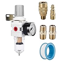 Vista 11 de NANPU Regulador de filtro de aire comprimido NPT de 1/2 pulgada combinado a cuestas, drenaje automático, elemento de latón de 5 micrones, cuenco