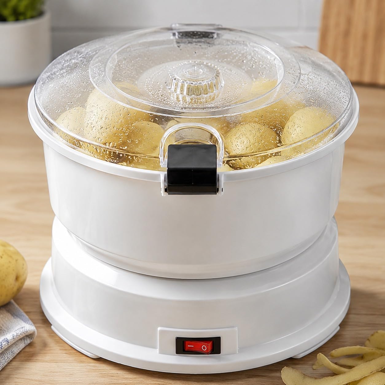 Éplucheur Électrique Pour Légumes Avec Bac De Récupération, Machine Automatique À Éplucher Pommes De Terre Et Pommes Dune Capacité De 1 Kg Et Facile À Nettoyer.