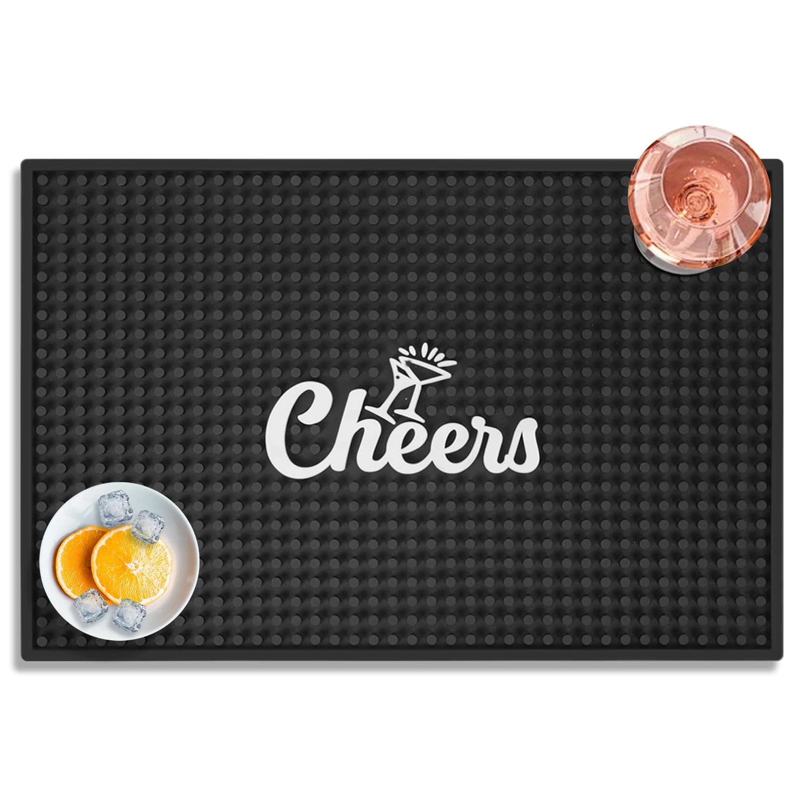 Lexenic Cheers Bar Mat for Home Bar, Retro Quick-Drying Water-Draining Rubber Mat for Kitchen Bar Countertops, Personalized Custom Cocktail Coffee Bar