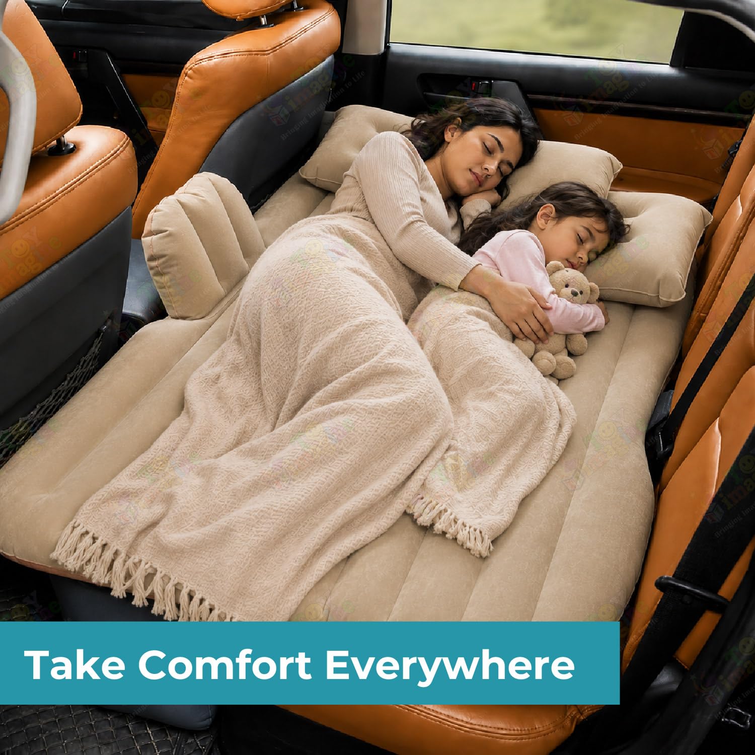 Toy Imagine Inflatable Car Mattress with Pump & 2 Pillows for Travel, Beige — Amazon image 7