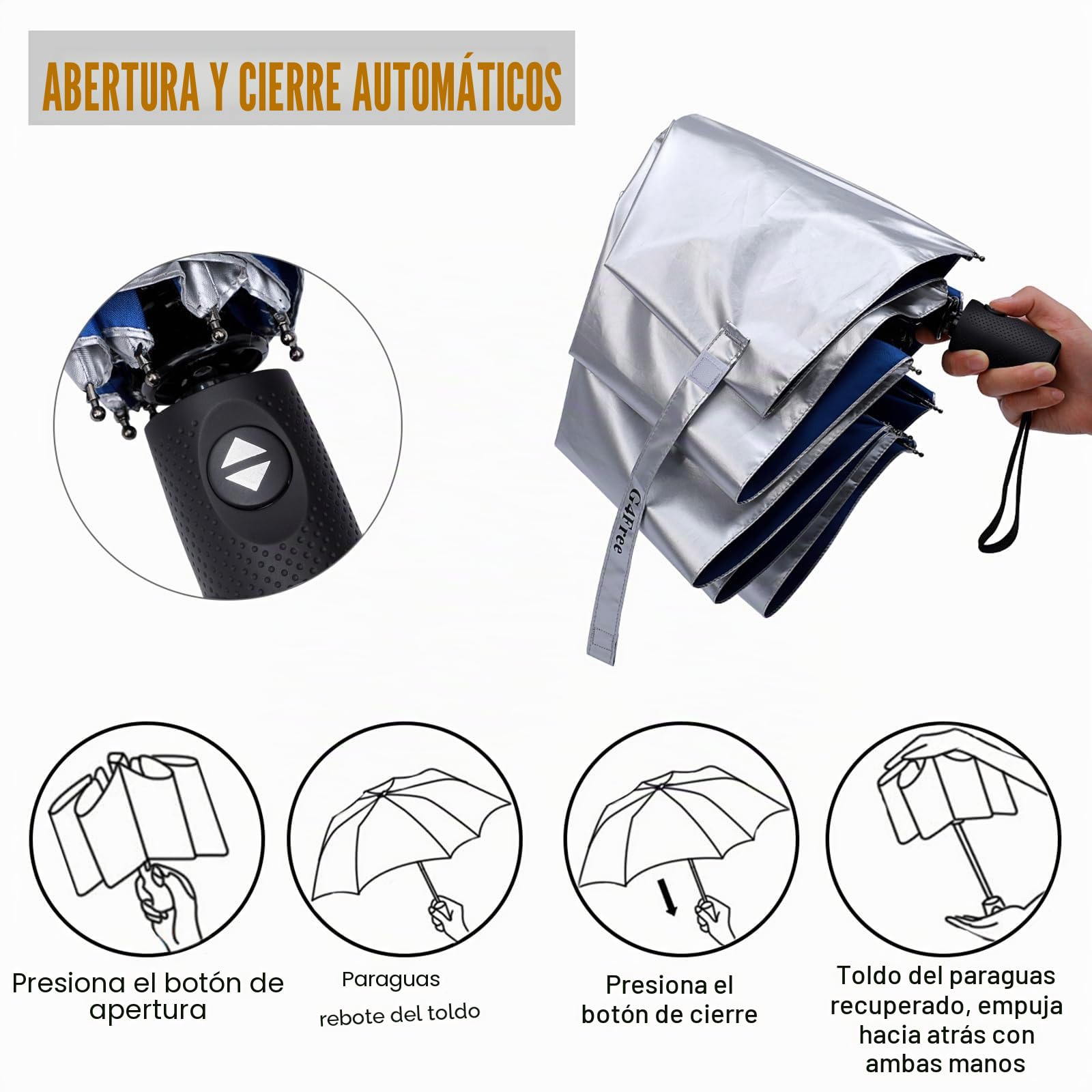 G4Free - Paraguas de viaje de 106,68 - 116,84 cm, con revestimiento plateado de protección contra los rayos UV y protección contra el viento