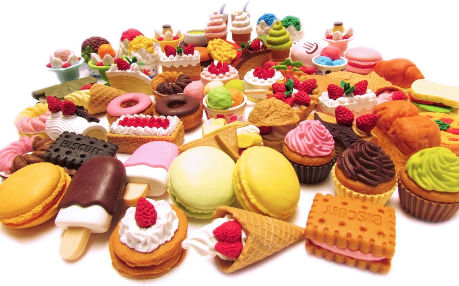 Assorted Food Cake Dessert Japanese Erasers, 10 Erasers
