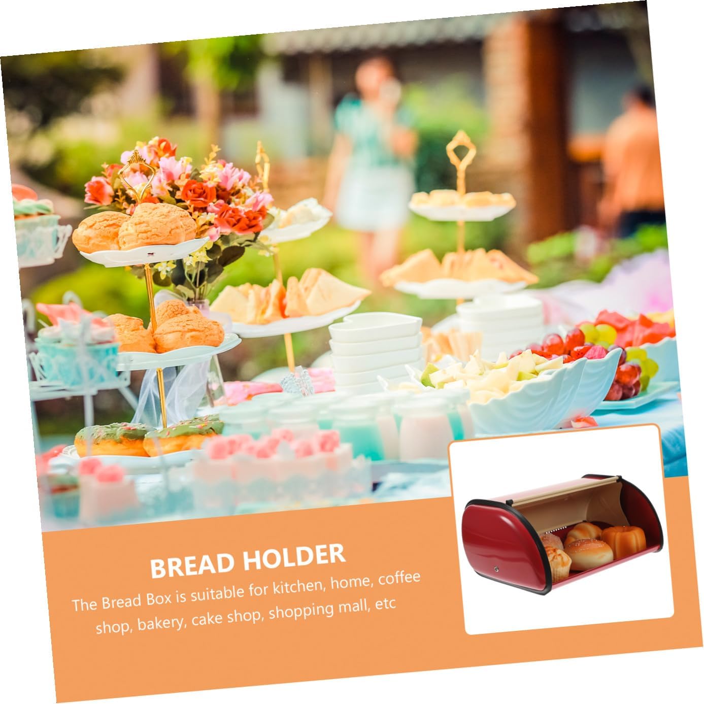 Retro Kitchen Bread Box Large Red Drum Shape Stainless Steel Bread Storage Container for Countertop Organizer and Fresh Keeping