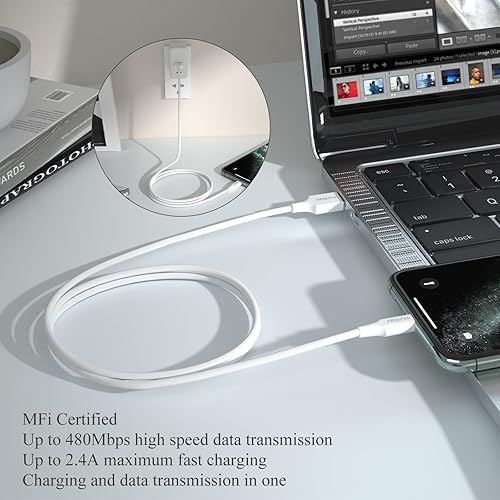 Miniatura 2 de Cable de carga para iPhone de 3.3 pies con certificación MFi de Apple, USB A a Lightning, cargadores estándar para iPhone 14131211XXSXR876SE Plus