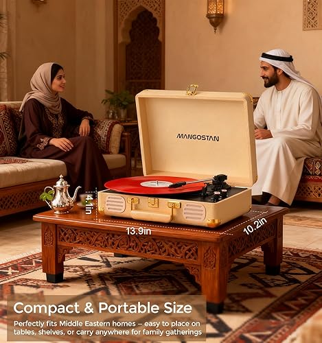 Miniatura 2 de Tocadiscos Bluetooth vintage, tocadiscos portátil de 3 velocidades con altavoces estéreo de graves integrados, fonógrafo de vinilo accionado por