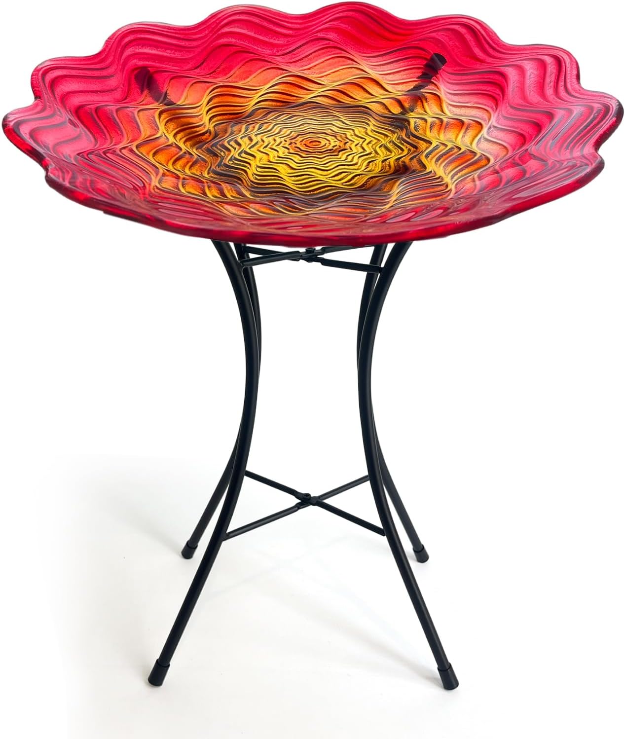 HONGLAND Bird Bath for Outside-Bird Baths for Outdoors-Glass Large Birdbaths Bowl with Metal Stand for Garden Patio Lawn Decor, 15" Dia/19 Height Red Flower